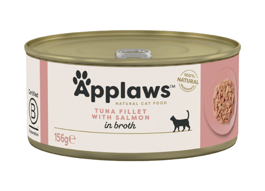 Applaws en caldo 24 x 156 g latas para gatos – Pack Ahorro – Filete de atún y salmón