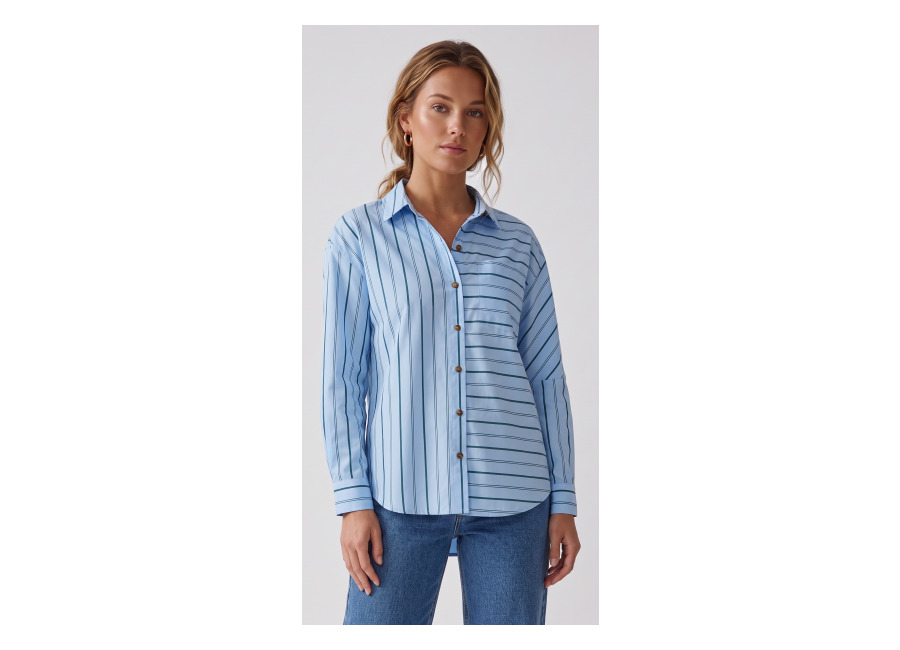 scotch & soda oversized shirt cerulean multi pinstripe | manga larga outlet | mujer | azul