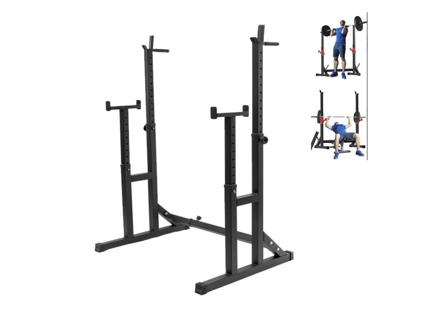 Soporte multifuncional para barra de pesas, altura ajustable, estructura de acero para fitness, rack para sentadillas…