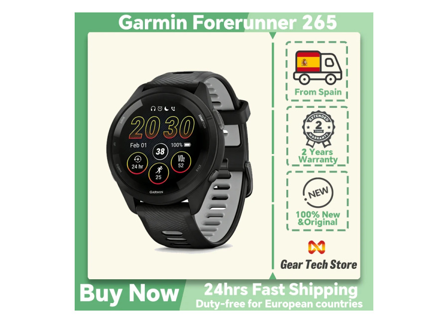 Reloj Deportivo Inteligente Garmin Forerunner 265 Estilo Básico, Pantalla AMOLED de 1.3 Pulgadas, Monitor de Actividad