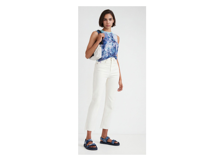 desigual, vaquero straight cropped, algodon, blanco