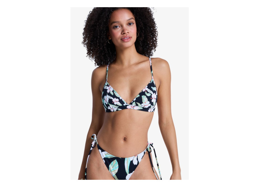 Roxy Printed Essentials Fixed Tri – Top de bikini triangular Negro Mujer