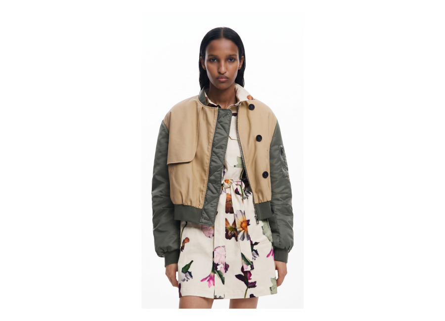 desigual, bomber combinada trench, marron