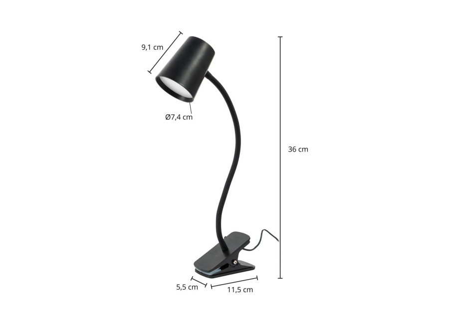 Lindby Ailina Lámpara de mesa LED, base de pinza, negra