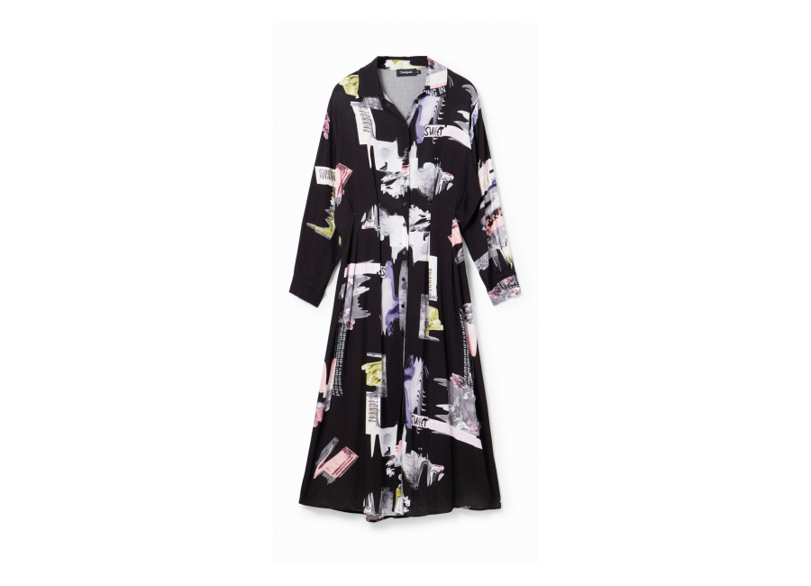 desigual, vestido midi camisero, viscosa, negro