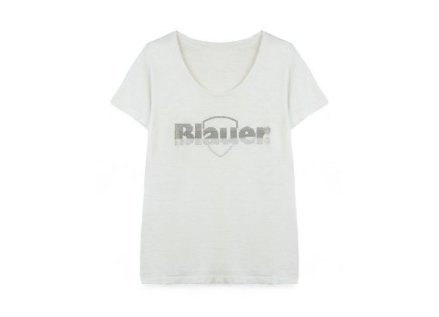 blauer para mujer. 24sbldh02335 camiseta glitter degrade blanco , casual, algodon, manga corta