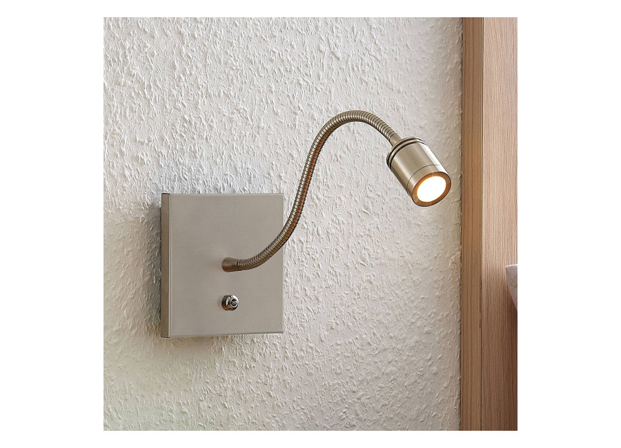 Lindby Aplique de pared LED Lindby Legera, 11 cm, color níquel, brazo flexible