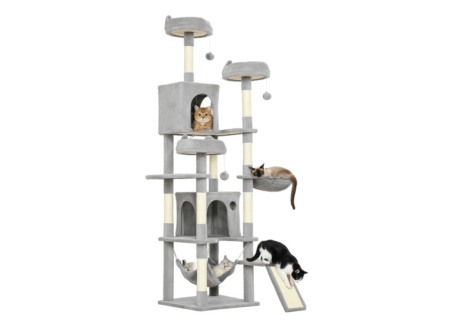 PawHut Árbol Rascador Grande para Gatos 192 cm, Torre para Gatos de Felpa con 3 Camas,…