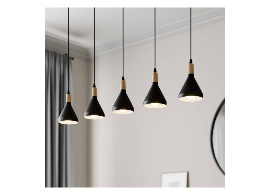 Lindby Lámpara colgante Lindby Arina, 100 cm, negra, 5 luce