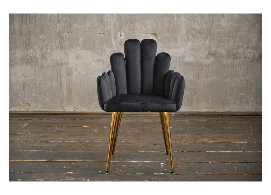 Kawola Silla KAWOLA FREJA, silla de comedor, terciopelo negro, base dorada