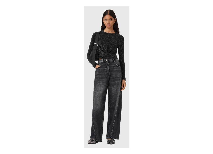 allsaints skylar ls tee silver/black | manga larga outlet | mujer | gris