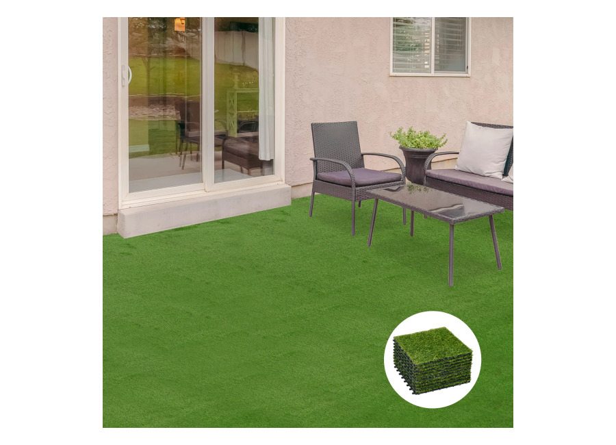 Césped Sintético Outsunny, Juego de 10 Baldosas de 30 x 30 cm Encajables, Grosor Confortable de…