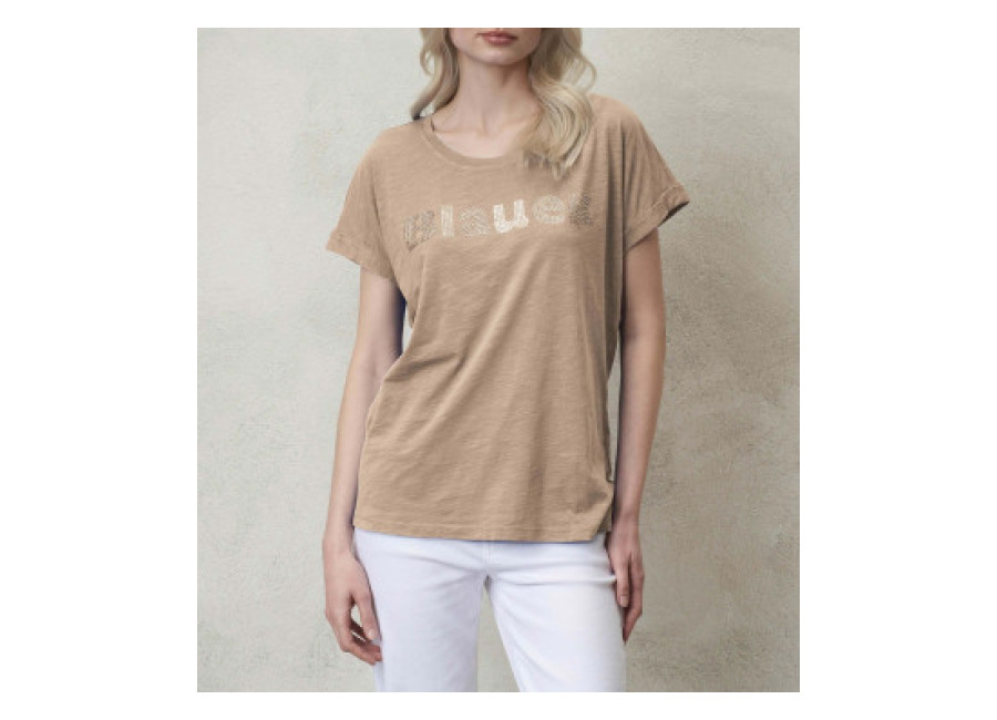 blauer para mujer. 24sbldh02336 camiseta glitter beige , casual, algodon, manga corta