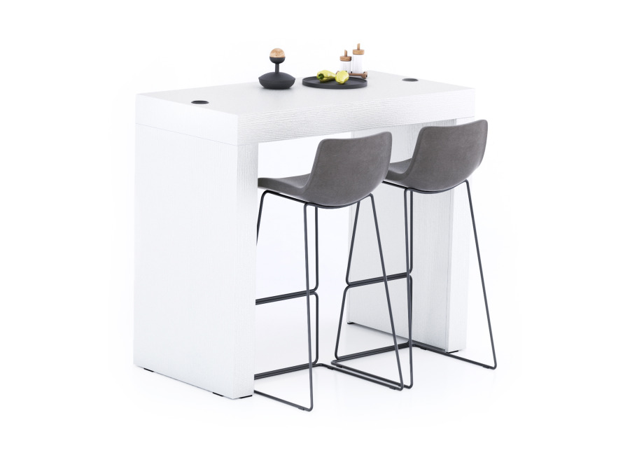 Mobili Fiver Mesa alta Evolution 120×60, fresno blanco con dos patas y cargador inalámbrico