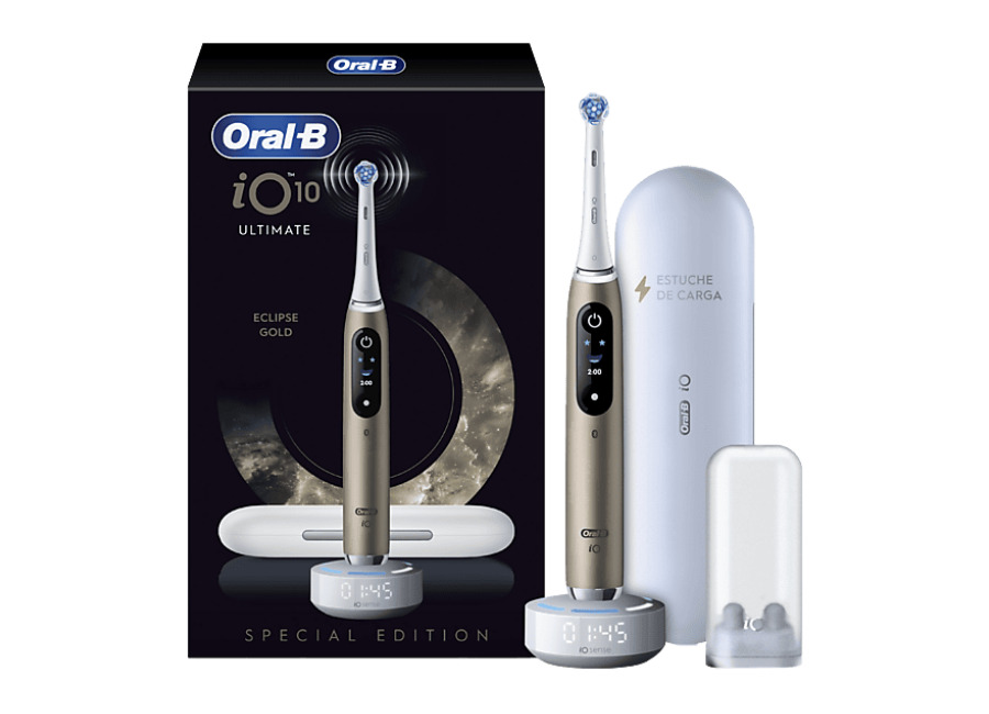 Oral-B Cepillo eléctrico – Oral-B iO 10 Ultimate, Guía tiempo real 3D con app, 7 Modos, Sensor de presión, 1 Cabezal, Estuche viaje carga, Eclipse Gol