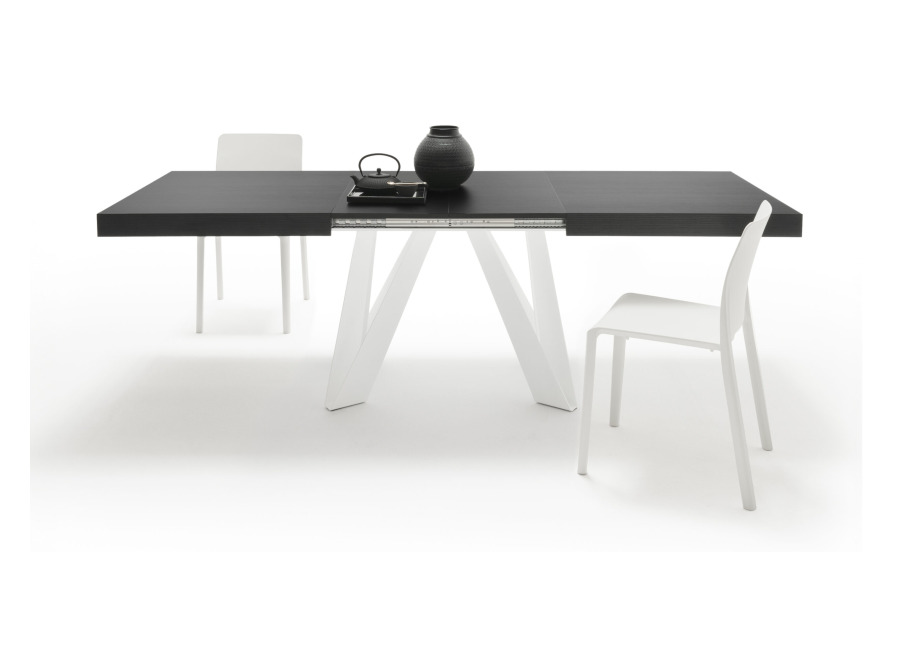 Mobili Fiver Mesa Extensible Romina 160(240)x90cm, Fresno Negro con Patas en Hierro Blanco