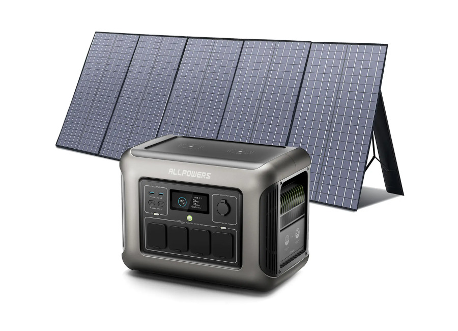 Allpowers R1500 Estación de Energía Portátil 1800W 1152Wh LiFeP04 Batería – R1500+1*( SP037 Panel Solar 400W)