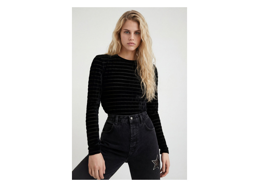 desigual, body slim rayas aterciopelado, negro