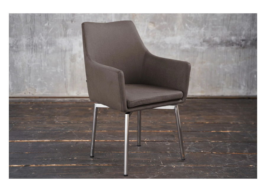 Kawola Silla Cali, sillón de microfibra, silla de comedor color topo, patas de acero inoxidable