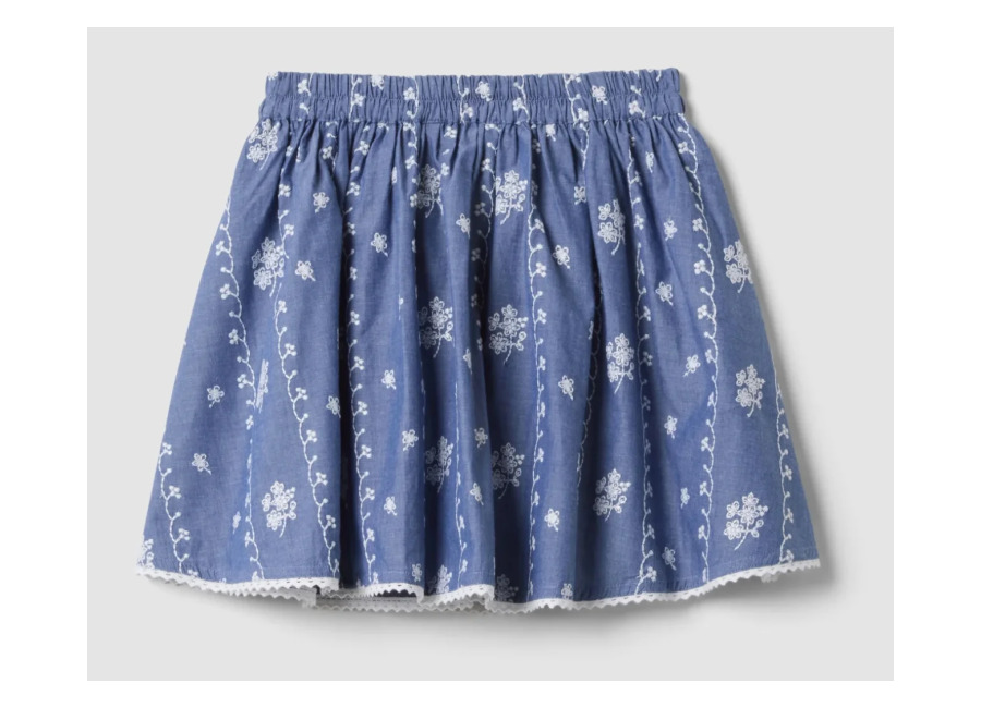 Ovs KIDS Falda Mini Azul De Puro Algodón Con Bordados, Niña, Azul, Talla: 8-9