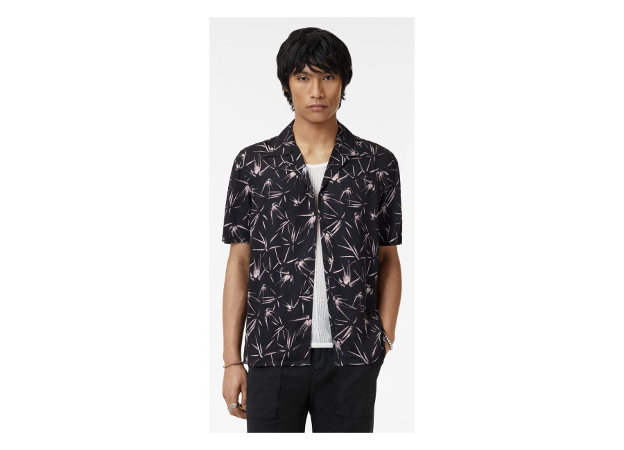 john varvatos dan camp collar shirt in thorn print black | camisas casuales outlet | hombre | negro