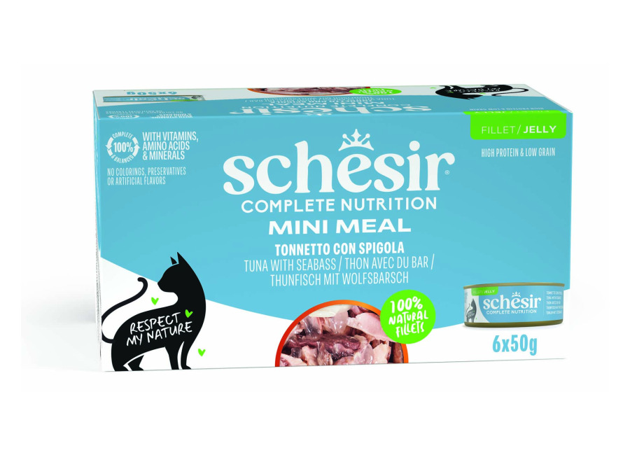 Schesir Complete Nutrition filete en gelatina 24 x 50 g – Pack ahorro – Atún con lubina