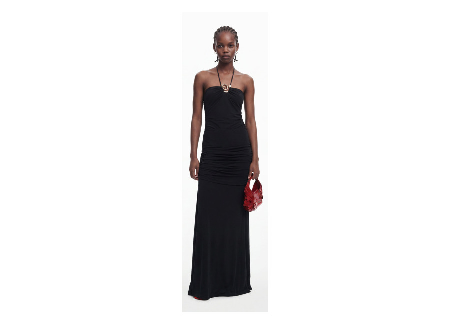 desigual, falda abertura lateral, viscosa, negro