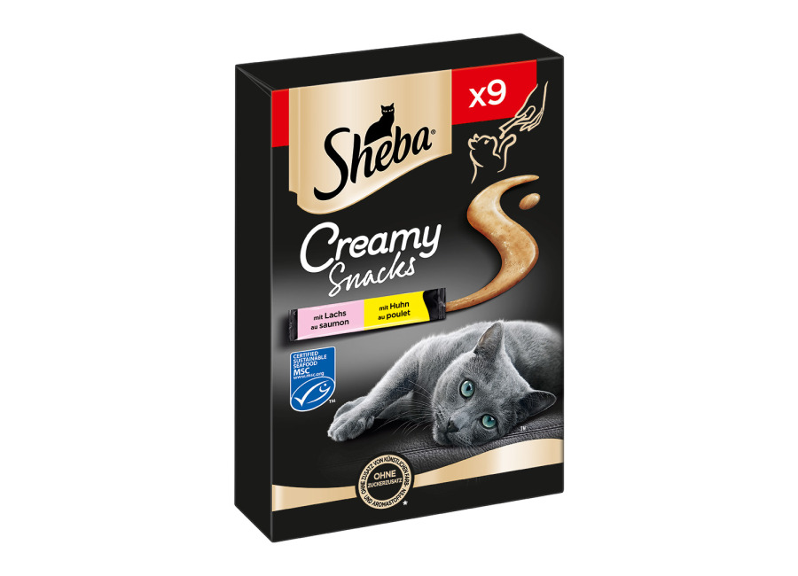 Sheba Creamy snacks para gatos – 63 x 12 g Pollo y salmón