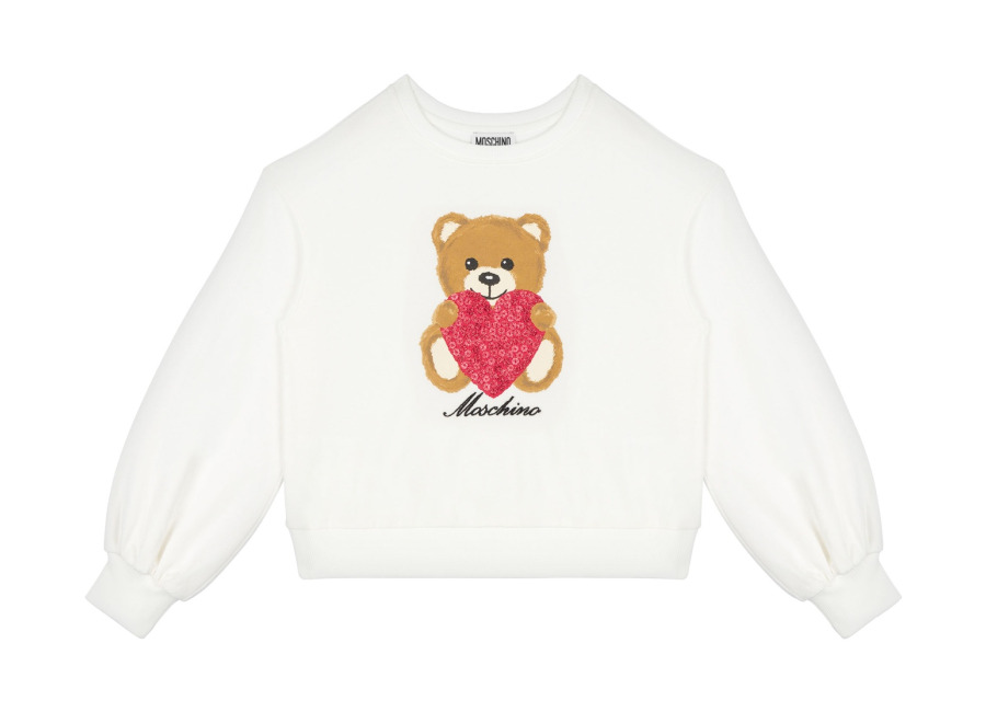 Moschino Girl’s Heart Teddy Bear Cotton Sweatshirt White Talla: 8 Camisas Outlet kids Blanco