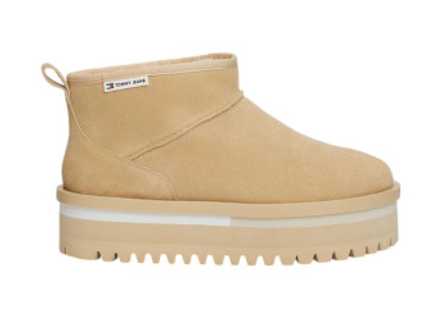 tommy jeans para mujer. en0en02599 botines de piel con forro calido beige , 3 a 5cm, ninguno, casual