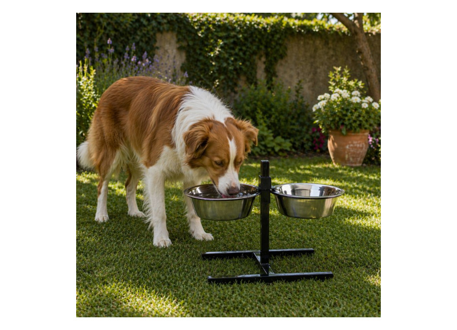 Leeby Comedero Doble Ajustable de Acero Inoxidable para perro