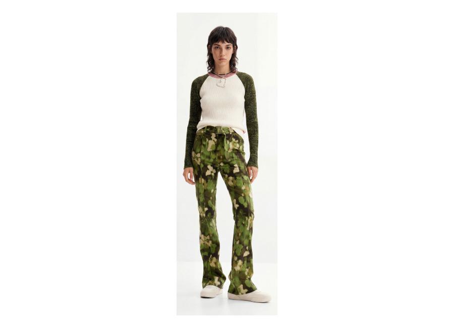 desigual, pantalon flare camo, verde