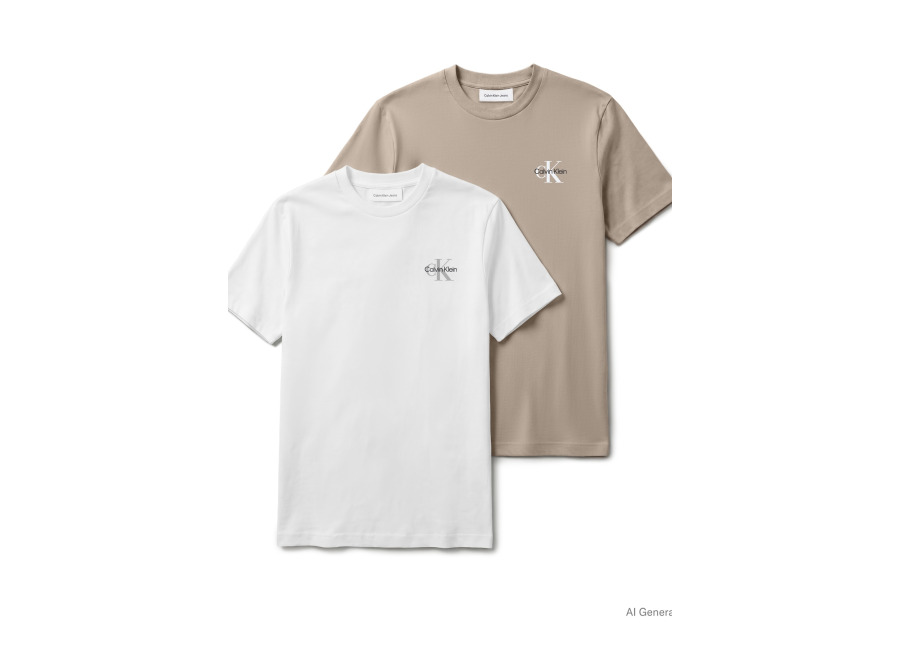 calvin klein ss 30s classic micro monogram tee bright white/plaza taupe | camisetas basicas outlet | hombre | negro