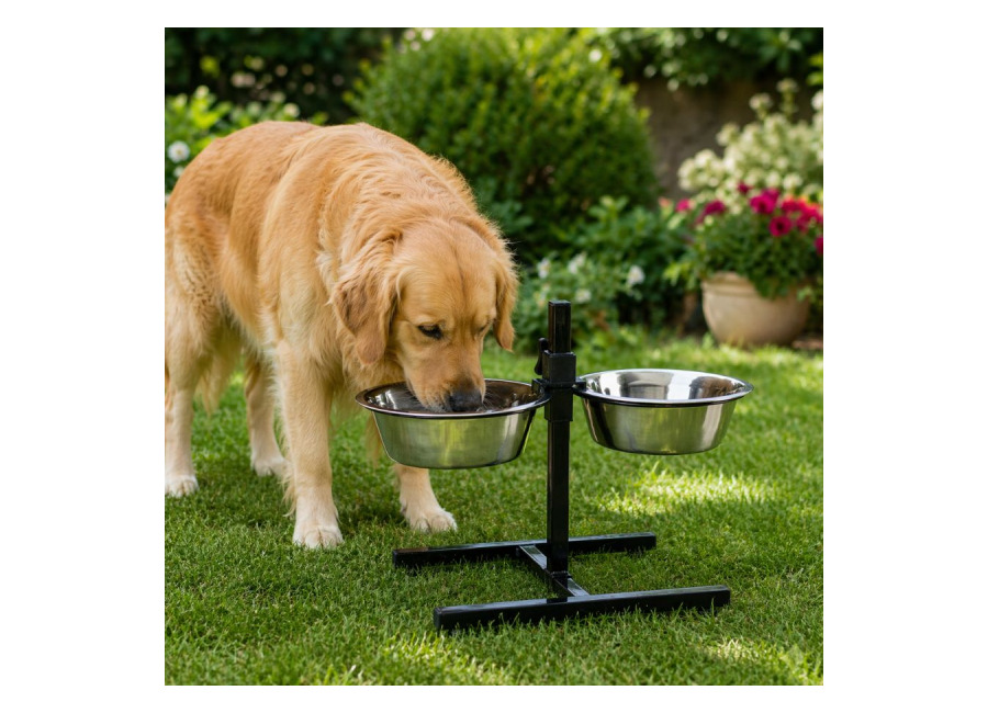 Leeby Comedero Doble Ajustable de Acero Inoxidable para perro