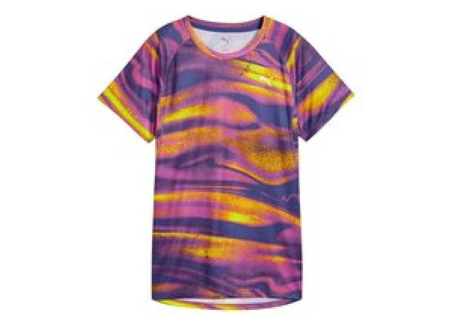 Puma T-shirt Puma Velocity All-Over Print Violet Jaune Femme, Taille XS.