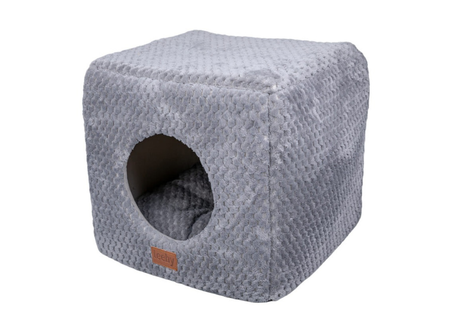 Leeby Cama Cueva Suave Gris para gato