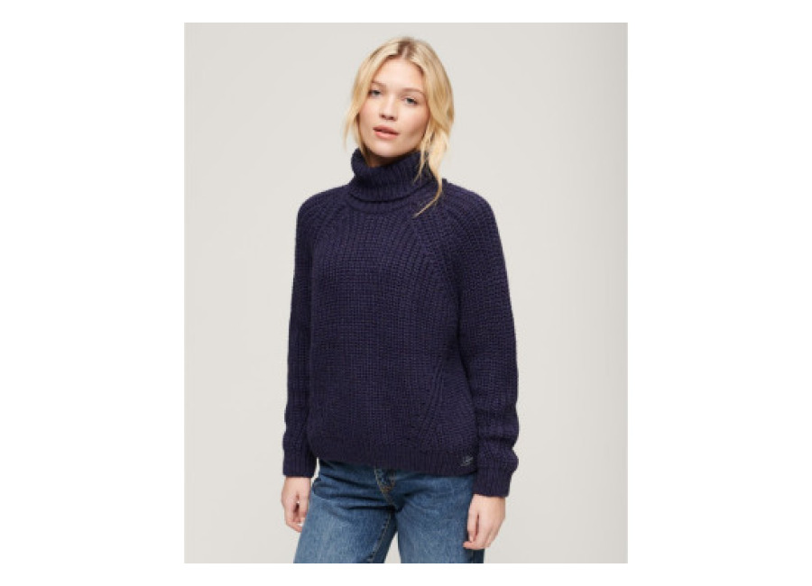 superdry para mujer. w6110397a jersey holgado de punto con cuello vuelto marino , casual, acrilico, manga larga