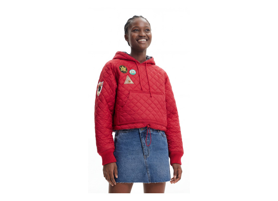desigual, sudadera padded con parches, poliamida, rojo