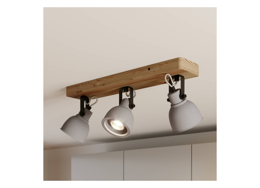 Lindby Spot Mitis, 50 cm, 3 luces, gris, madera, hormigón, GU10