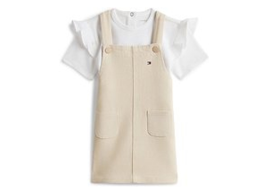 Tommy Hilfiger Conjunto de 2 piezas para bebé niña, vestido y camiseta beige 86