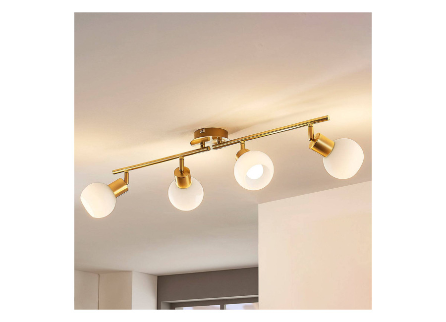 Lindby Lámpara de techo Lindby Elaina, 70cm, 4 luces, latón, cristal, E14