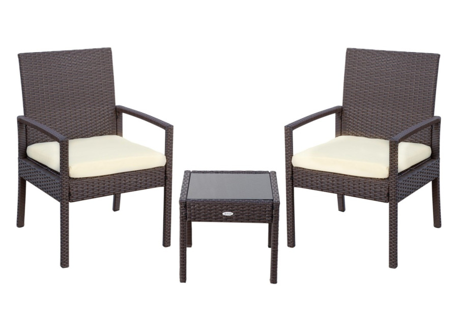 Conjunto mesa pequeña y 2 sillas jardín ratán