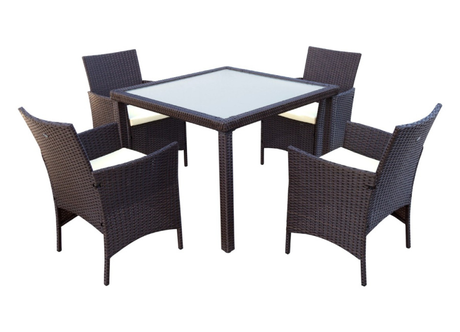 Aktive Conjunto mesa grande y 4 sillas jardín ratán