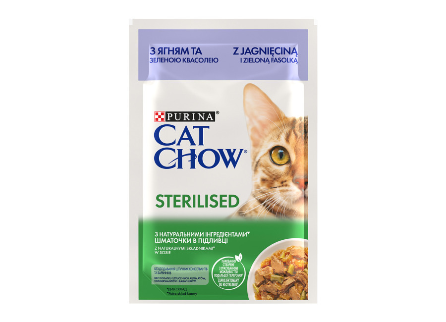 Cat Chow 26 x 85 g comida húmeda para gatos – Sterilised cordero y judías verde