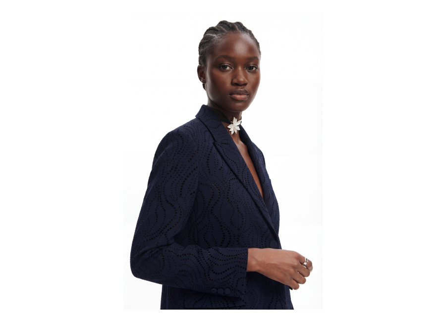 desigual, blazer bordado flores, azul