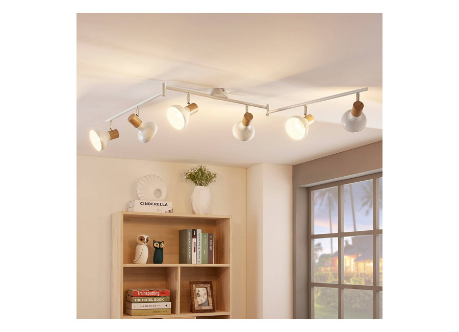 Lindby Fridolin downlight de techo, 160cm, 6 luces, blanco, meta