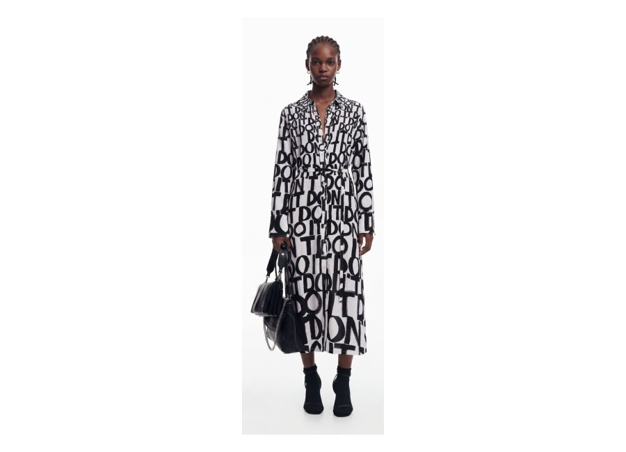 desigual, vestido midi lettering, viscosa, blanco