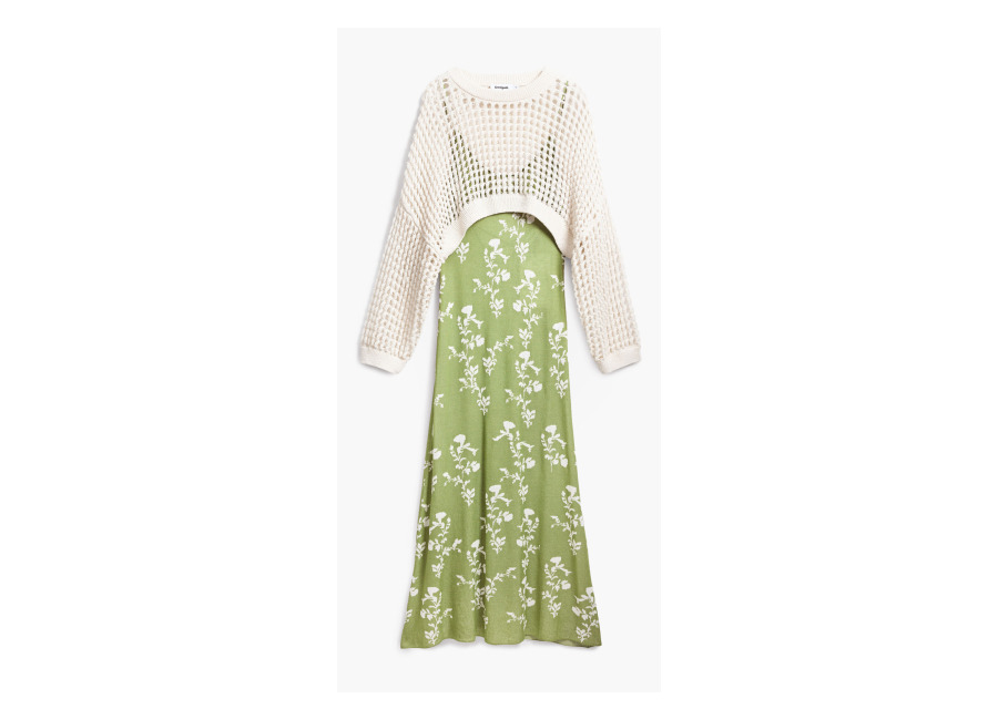 desigual, vestido 2 en 1, verde