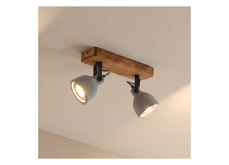 Lindby Spot Mitis, 30 cm, 2 luces, gris, madera, hormigón, GU10