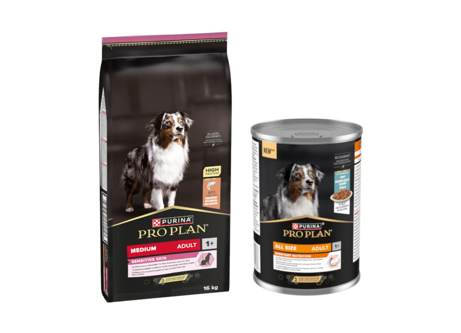 Pro Plan PURINA PRO PLAN 16 kg + All Size Everyday Nutrition 12 x 400 g ¡gratis! – Medium Adult Sensitive Skin + Pescado en gelatina